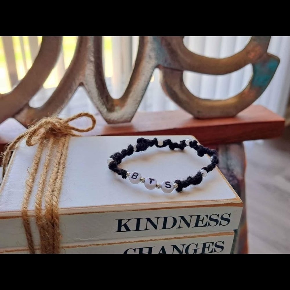 Black and White BTS  Beaded Bracelet